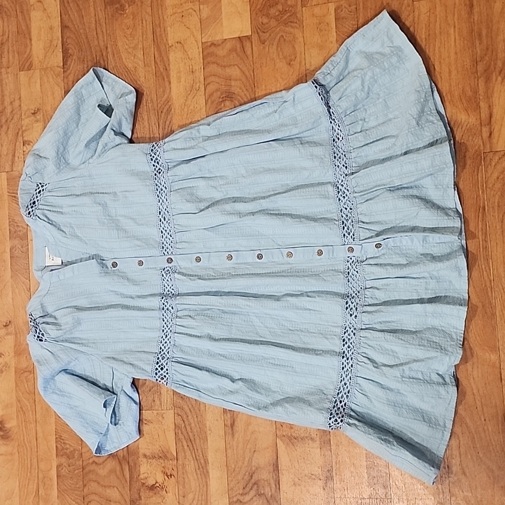 Knox Rose Light Blue Lined Dress with Crochet Accents Ruffle Tier Size XL